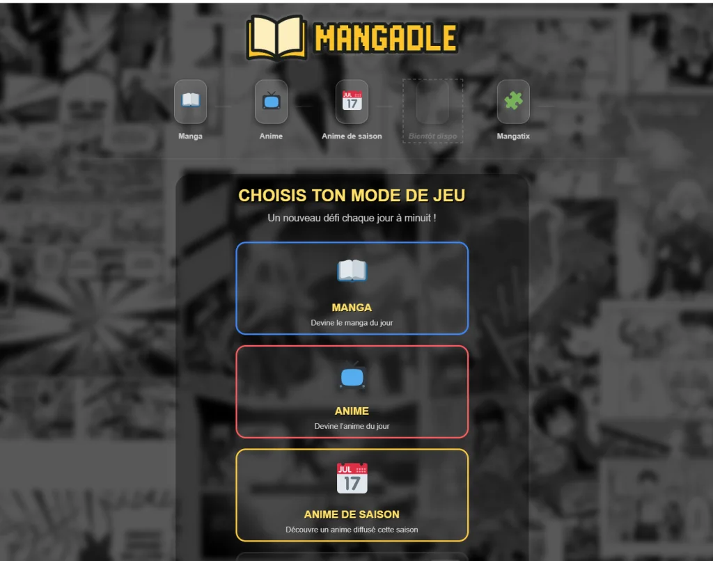 Interface du jeu Mangadle